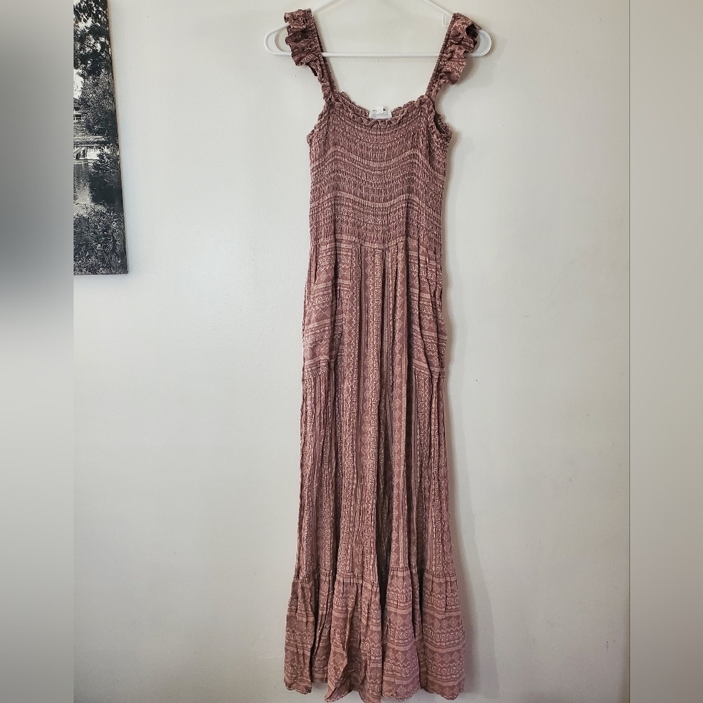 Bucket List Wideleg BoHo Romper Size Small Smocked Aztec Ruffle